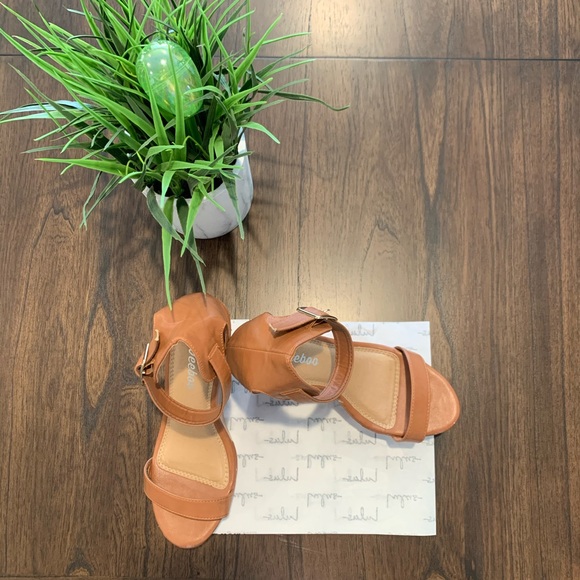 Tan PU Open Toe Buckle Ankle Strap Platform Wedge - Picture 3 of 7